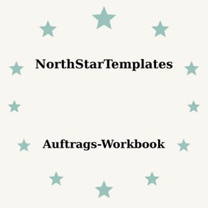 May include: A light beige background with a ring of teal stars encircling the text "NorthStarTemplates" above "Auftrags-Workbook" in black, sans-serif font.