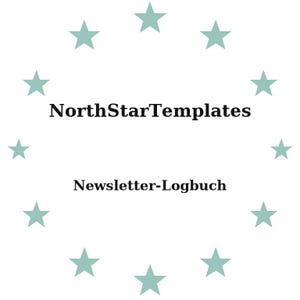 Puede incluir: Fondo blanco con un círculo de estrellas verde azulado claro. El texto "NorthStarTemplates" está centrado, con "Newsletter-Logbuch" debajo. El diseño es simple y limpio.