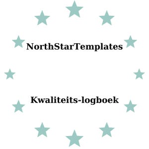 Puede incluir: Fondo blanco con un círculo de estrellas verde azulado claro. El texto "NorthStarTemplates" está en la parte superior y "Kwaliteits-logboek" en la inferior, ambos en negro.