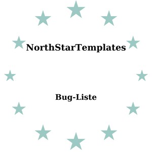 Peut inclure: Fond blanc avec une couronne d'étoiles bleu clair entourant le texte "NorthStarTemplates" au-dessus de "Bug-Liste" en caractères noirs.