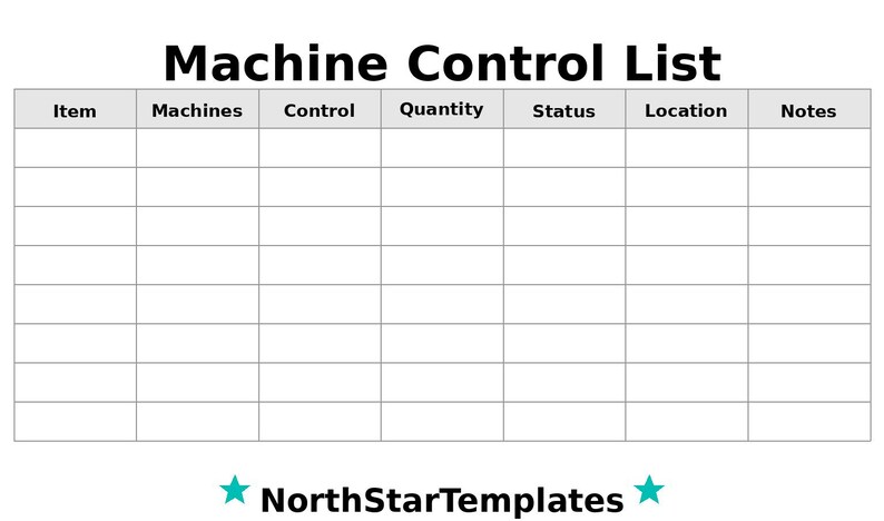 Machines Control List Premium Printable and Editable Template DE EN ES ...