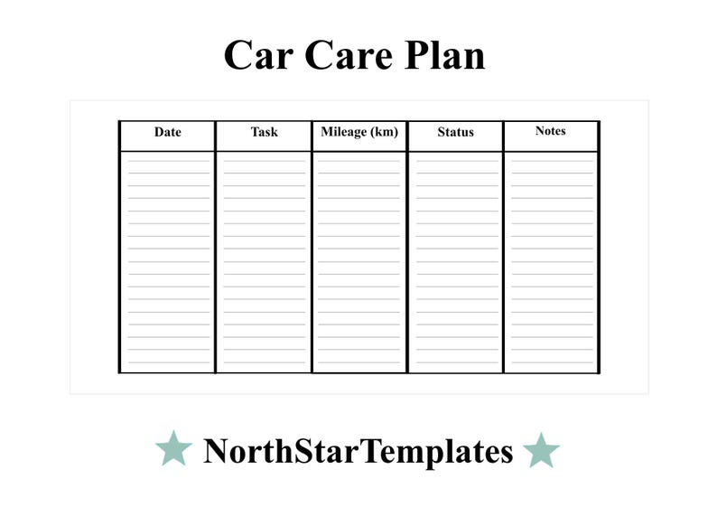 Car Care Plan Premium Printable and Editable Template DE EN ES - Etsy