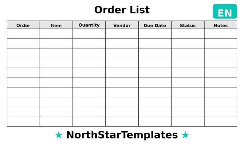 Order List Premium Printable and Editable Template DE EN ES - Etsy