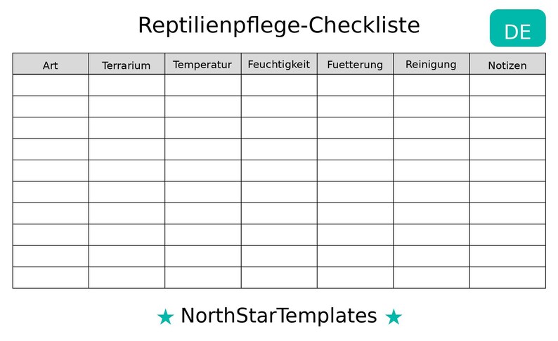 Reptile Care Checklist Premium Printable and Editable Template DE EN ES ...