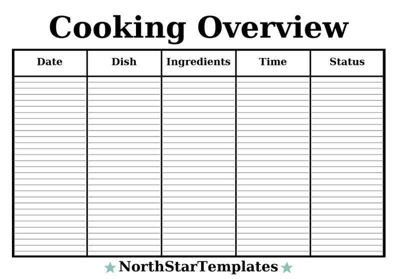 Cook Column Cooking Overview — Premium Printable & Editable Template DE EN ES - Etsy