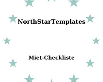 May include: A white background with a ring of light teal stars encircling the text "NorthStarTemplates" and "Miet-Checkliste" in black font. The design is simple and clean.