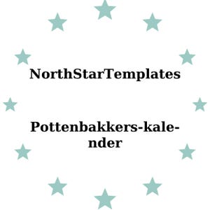 May include: A white background with the text "NorthStarTemplates" above "Pottenbakkers-kalender" in black. Light teal stars encircle the text.