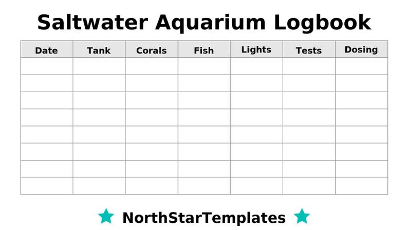 View of Marine Aquarium Logbook Premium Printable and Editable Template DE EN ...