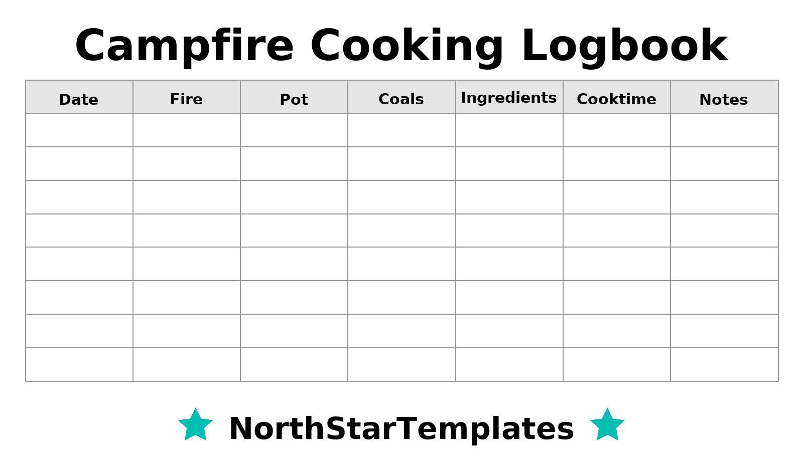 Campfire Cooking Logbook Premium Printable and Editable Template DE EN ...