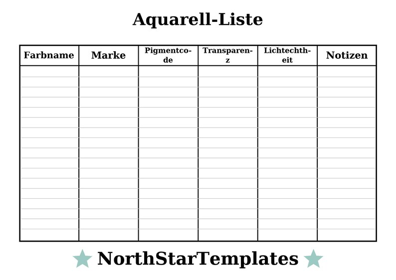 Paint Roster Watercolor List | Art Supply Inventory | Editable Excel Template ...