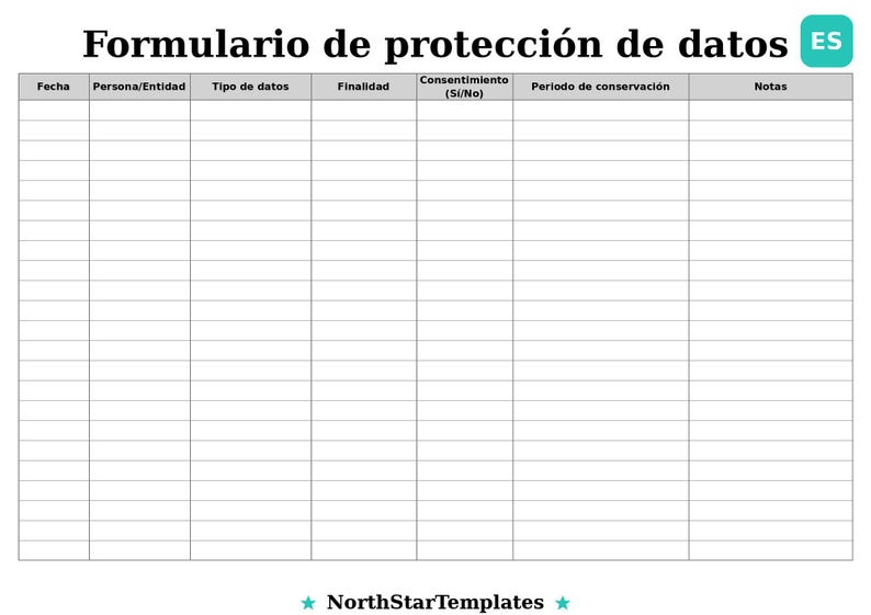 Data Protection Form Premium Printable and Editable Template DE EN ES ...