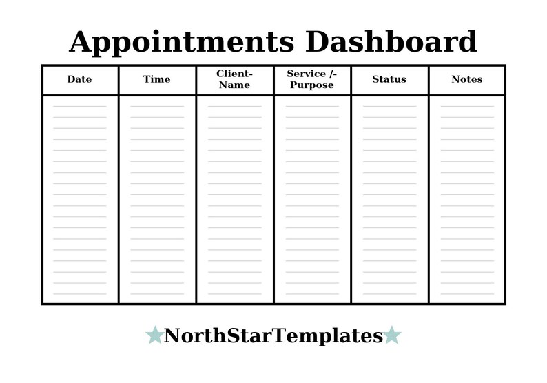 Appointments Dashboard Premium Printable and Editable Template DE EN ES ...