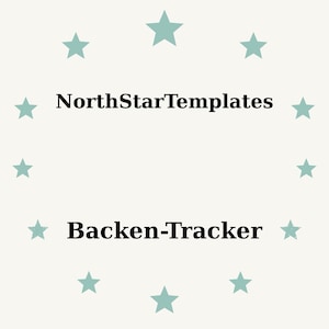 May include: Cream-colored background with teal stars arranged in a circle. The text "NorthStarTemplates" is centered above "Backen-Tracker" in a bold, black font. The design is simple and clean.