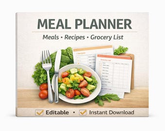 Weekly Meal Planner Template – Meal Prep Planner & Grocery List Organizer