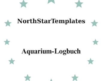May include: White background with teal stars circling the text. The text reads "NorthStarTemplates" above "Aquarium-Logbuch". The design is simple and clean, with a focus on the text.