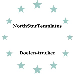 Puede incluir: Fondo blanco con un círculo de estrellas verde claro. El texto "NorthStarTemplates" está sobre "Doelen-tracker" en negro. El diseño es simple y limpio, centrado en el texto.