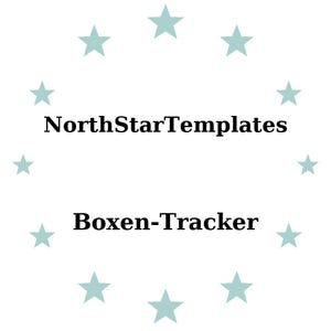 May include: White background with the text "NorthStarTemplates" above "Boxen-Tracker" in black. Light blue stars encircle the text. The design is simple and clean, suitable for digital templates or branding.
