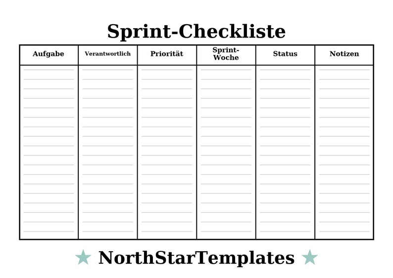 Textsprit Sprint Checklist Premium Printable and Editable Template DE EN ES - Etsy