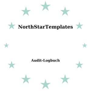 May include: A white background with the text "NorthStarTemplates" in black, surrounded by a circle of light teal stars. Below the text is the phrase "Audit-Logbuch" in black.