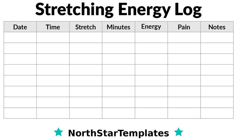Energy Log - Stretching Premium Printable and Editable Template DE EN ...