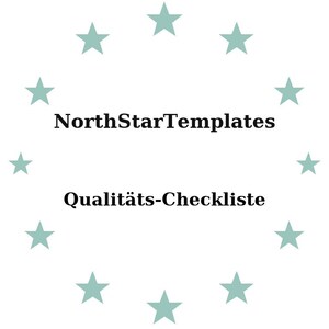 May include: A white background featuring a circle of pale teal stars. The text "NorthStarTemplates" is above "Qualitäts-Checkliste" in a black, sans-serif font.