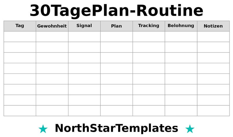 30-day Plan - Routine Premium Printable and Editable Template DE EN ES ...