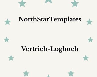 Puede incluir: Un fondo beige claro con un anillo de estrellas turquesas que rodea el texto "NorthStarTemplates" y "Vertrieb-Logbuch" en fuente negra.