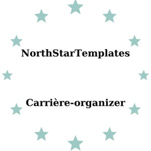 May include: A white background with a ring of light teal stars surrounding the text "NorthStarTemplates" above "Carrière-organizer" in black font.