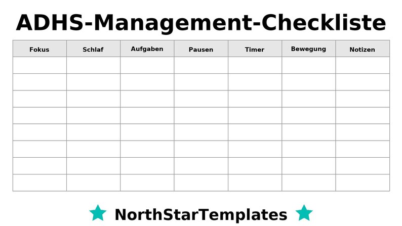 Adhd Management Checklist Premium Printable and Editable Template DE EN ...