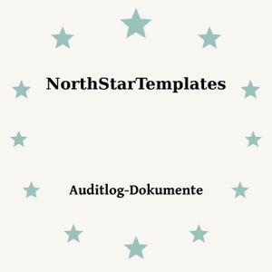 Puede incluir: Un fondo beige claro con un círculo de estrellas turquesas que rodean el texto "NorthStarTemplates" encima de "Auditlog-Dokumente" en fuente negra. El diseño es simple y limpio.