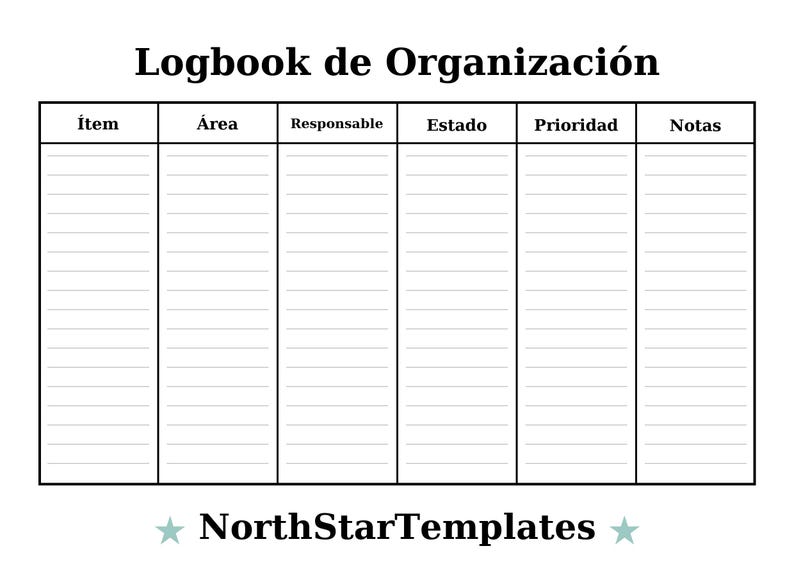 Logbook Notes Organization Logbook Premium Printable and Editable Template DE EN ES ...