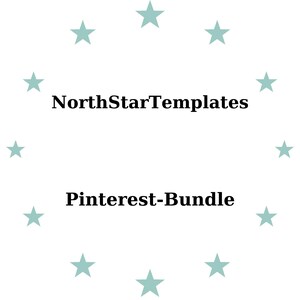 May include: White background with a ring of light teal stars surrounding the text "NorthStarTemplates" above "Pinterest-Bundle" in a bold, black font. The design is simple and clean.