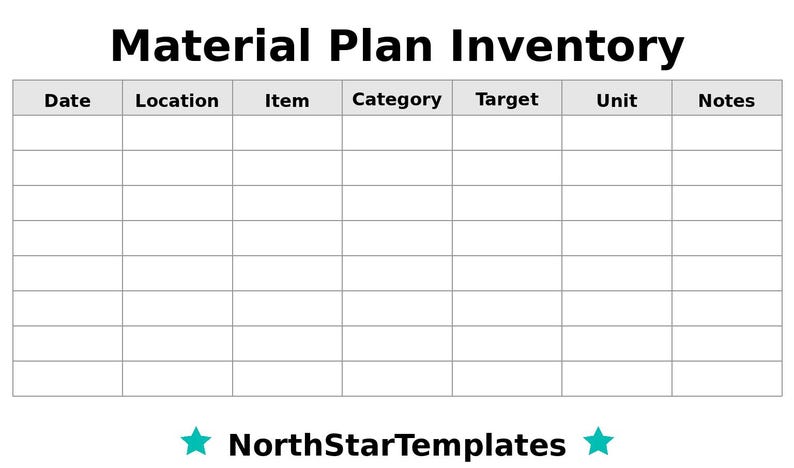 Material Plan - Stock Premium Printable and Editable Template DE EN ES ...