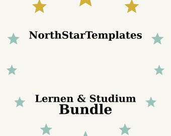 May include: A cream-colored graphic with the text "NorthStarTemplates" above "Lernen & Studium Bundle." The text is in black, surrounded by gold and teal stars.