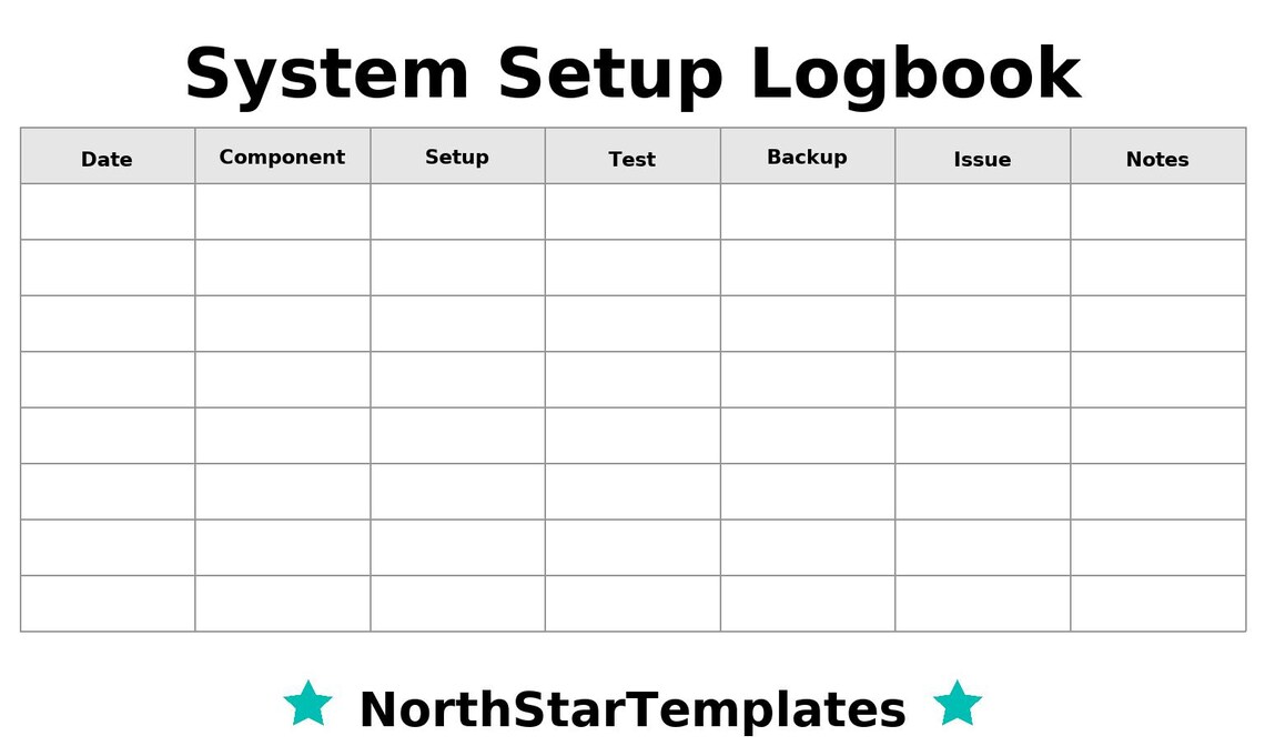 System Setup Logbook Premium Printable and Editable Template DE EN ES ...