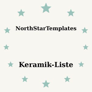 May include: Cream-colored background with a ring of teal stars surrounding the text "NorthStarTemplates" above "Keramik-Liste" in black. The design is simple and clean, with a focus on the text.