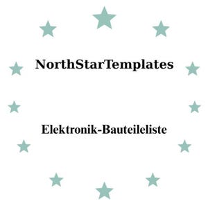 Può includere: Sfondo bianco con un anello di stelle verde acqua chiaro che circonda il testo "NorthStarTemplates" sopra "Elektronik-Bauteileliste" in nero. Design semplice e pulito.