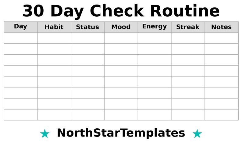 30-day Check - Routine Premium Printable and Editable Template DE EN ES ...