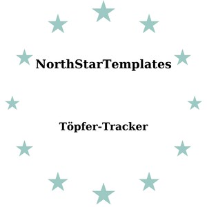 May include: White background with a circle of light teal stars. The text "NorthStarTemplates" is above "Töpfer-Tracker" in black, sans-serif font. The design is simple and clean.