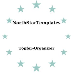 May include: White background with a ring of light teal stars surrounding the text "NorthStarTemplates" and "Töpfer-Organizer" in black font. The design is simple and clean, with a focus on the text.