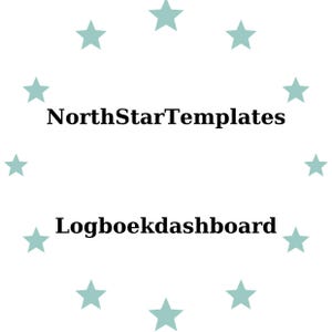Peut inclure: Fond blanc avec les textes "NorthStarTemplates" et "Logboekdashboard" en noir. Des étoiles bleu clair entourent le texte. Design épuré et simple.