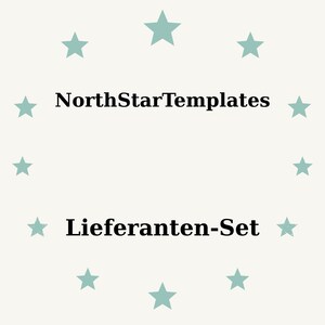 May include: A light beige background with teal stars arranged in a circular pattern. The text "NorthStarTemplates" is centered above the text "Lieferanten-Set" in black, sans-serif font.