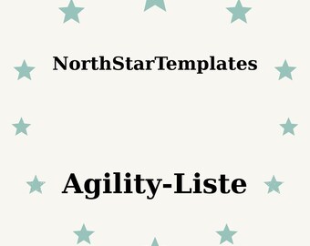 May include: A light cream-colored graphic with the text "NorthStarTemplates" above "Agility-Liste" in a bold, black font. Light teal stars encircle the text, creating a decorative border. The overall design is simple and clean.