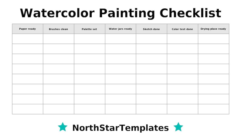 Watercolor Painting Checklist Premium Printable and Editable Template DE EN ES - Etsy