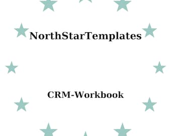 May include: White background with a ring of light teal stars surrounding the text "NorthStarTemplates" above "CRM-Workbook" in black font.
