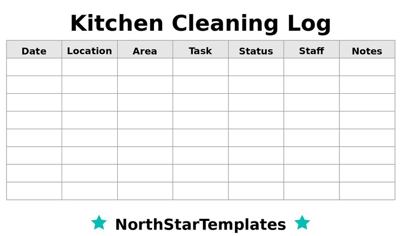 Kitchen Clean Log Kitchen Cleaning Log Premium Printable and Editable Template DE EN ES ...