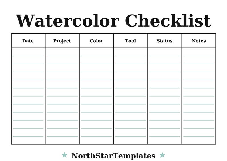 Color Form Checklist Watercolor Checklist Premium Printable and Editable Template DE EN ES ...