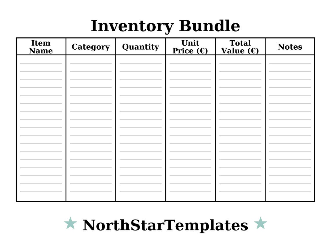 Inventory Bundle Premium Printable and Editable Template DE EN ES - Etsy