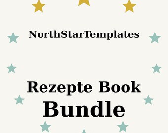 May include: Cream-colored graphic with the text "NorthStarTemplates" above "Rezepte Book Bundle." The text is in black, surrounded by teal and gold stars. The overall design is simple and clean.