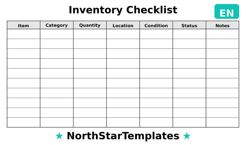 Inventory Checklist Premium Printable and Editable Template DE EN ES ...